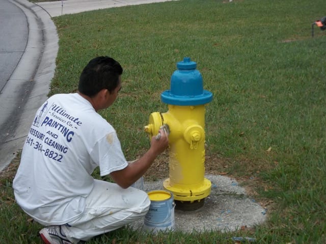 Guy painting fire hydrant