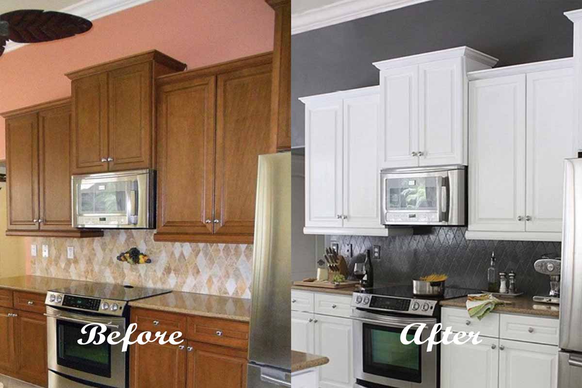 Before & After Kitchen Cabinet Painting and Refinishing